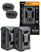 SPYPOINT FORCE-24 twin pack front view shows portable deployment for on-site scouting.