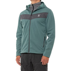 Spyder Ghost large full-zip hooded soft shell jacket front view with weather-ready embroidered logo