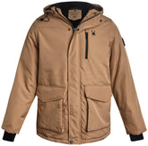 Spyder mens winter coat parka front view khaki offers versatile warmth and modern style.