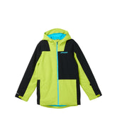 Spyder Slash Jacket big kid lime front view shows a flexible shell for active winter days