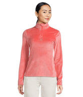 Spyder Shimmer Bug 1/2 Zip front view in Coral Haze showing soft stretch velour fleece comfort