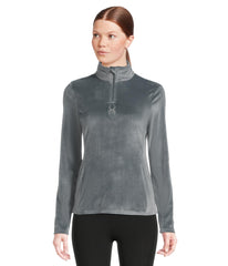 Spyder Shimmer Bug 1/2 Zip slate blue front view shows cozy fleece