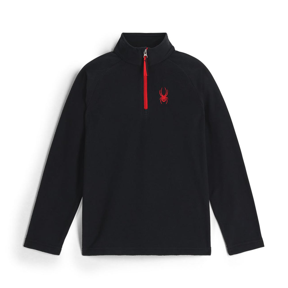 Spyder youth speed fleece half-zip black front view showing cozy warmth