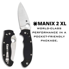 Spyderco Manix 2 shows textured G-10 handle for secure, glove-friendly grip.