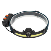 Spyminnpoo COB headlamp front view shows rugged design for outdoor adventures.
