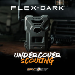 SPYPOINT Flex-Dark mounted in woods for reliable field surveillance.