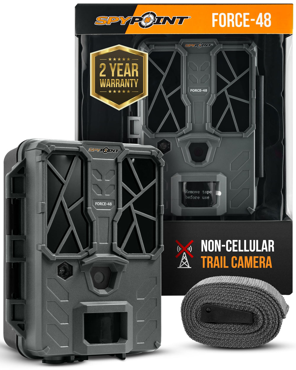 SPYPOINT Force 48 trail camera front view captures high-detail wildlife imagery for scouting.
