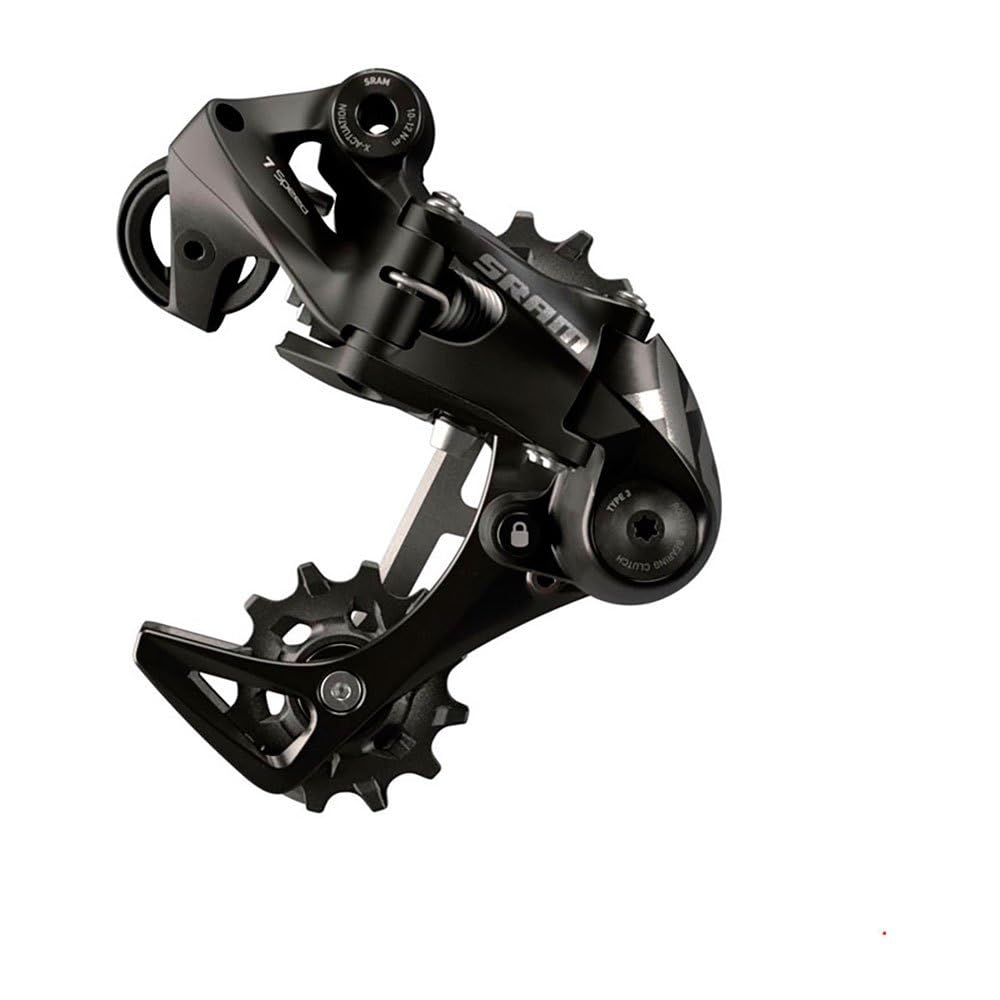 SRAM X01 DH rear derailleur with clutch enables smooth shifts on rough downhill terrain.