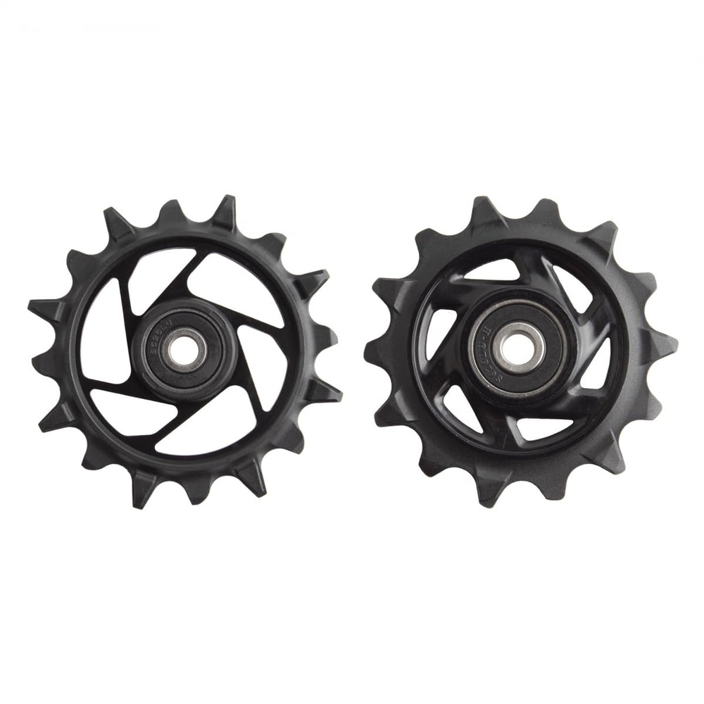 SRAM XX Eagle T-Type AXS upper 14t pulley for smoother, responsive shifts on rugged trails