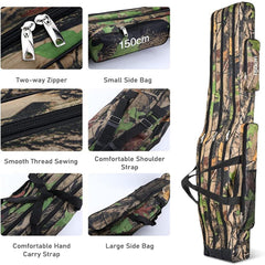 Srempeom 3 Layers Fishing Pole Bag side view showing adjustable straps for comfortable carry on trips.