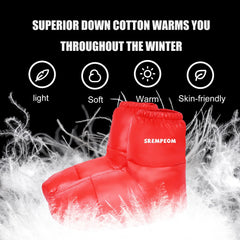 Srempeom down booties duck-down fill detail illustrating warmth