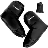 Srempeom upgraded ultralight down booties packaging shows portable design.