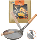 Stabilotherm jaegarstekpanna original carbon steel pan with foldable handle for outdoor cooking.