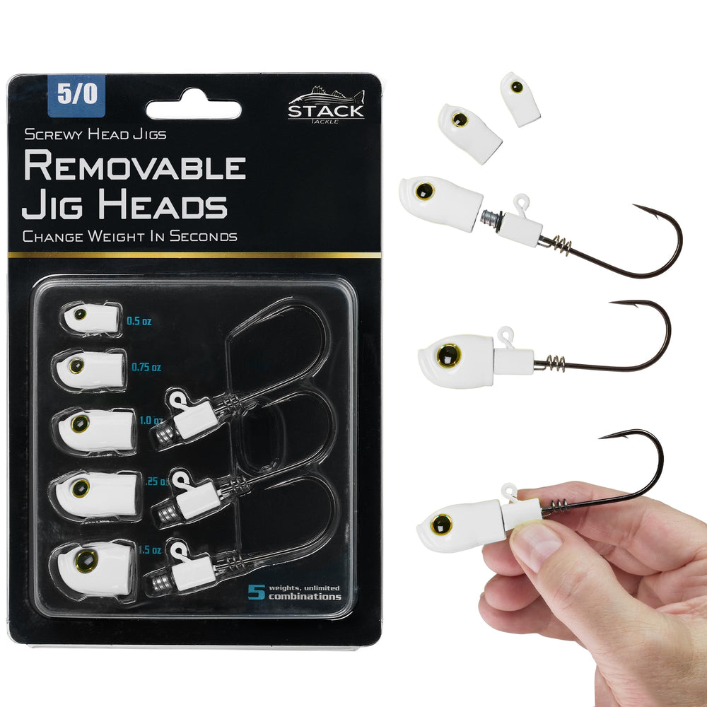 Stack Tackle removable saltwater jig heads for quick weight changes and versatile casting.