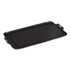 Stansport aluminum non-stick griddle top view ready for camp meals.