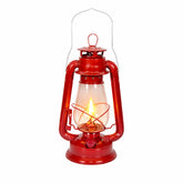 Stansport 12-inch red hurricane lantern with handle for portable outdoor lighting.