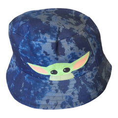 Front view of blue Star Wars Grogu bucket hat with The Child embroidery
