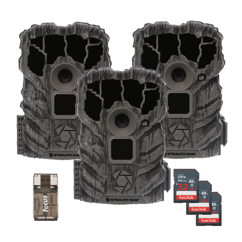 Stealth Cam Browtine 14MP camera pack set for field surveillance and wildlife monitoring.