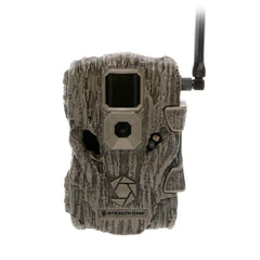 Stealth Cam Fusion Global front view highlights rugged trail camera design for field use.