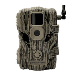Stealth Cam Fusion X 26MP trail camera side view highlighting compact weather-ready outdoor use