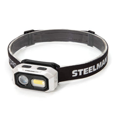 Steelman Pro 300-lumen headlamp worn on head for hands-free illumination.