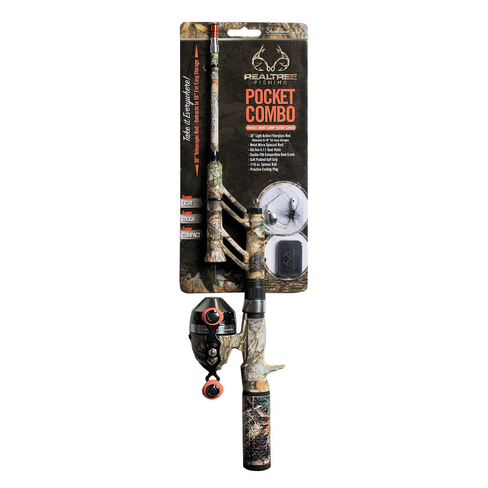 Steinhauser Realtree Edge Pocket Combo rod shows tangle-free travel design for kayak use.