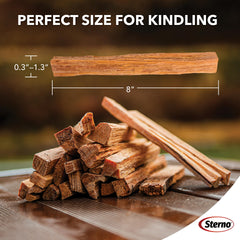 Sterno Fatwood sticks beside a warm fire pit for easy lighting in damp conditions
