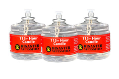 Sterno disaster-necessities 115-hour emergency candle close-up with cap to prevent evaporation.