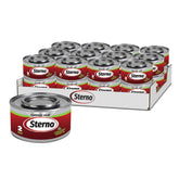 Sterno Green ethanol gel can close-up showing steady heat for chafing dishes.