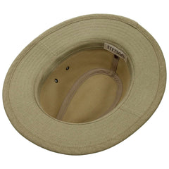 Stetson leather hatband emblem detail emphasizing premium craftsmanship