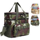 Stillithou backpack cooler front view in camouflage green keeps drinks cool.