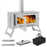 STMHOM portable hot tent stove with view glass highlights flame visibility for cozy camping warmth