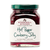 Stonewall Kitchen hot pepper cranberry jelly bottle ready to spread on crackers
