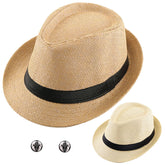 Unisex straw fedora hats 2-pack in Beige/Khaki