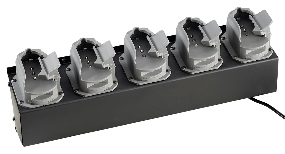 Streamlight Survivor X bank charger powering a 10-unit battery bank.