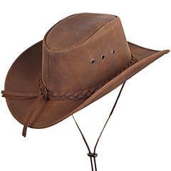 Strength Zones Leather Cowboy Hat brim-detail shows sun-shading and durable design.