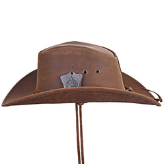 Strength Zones Leather Cowboy Hat close-up reveals premium grain and durable build.