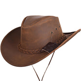 Strength Zones Leather Cowboy Hat front view shows durable craftsmanship for everyday Western style.