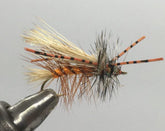 Strike Fly One Dozen orange rubber-legged crystal stimulator dry fly for confident trout angling