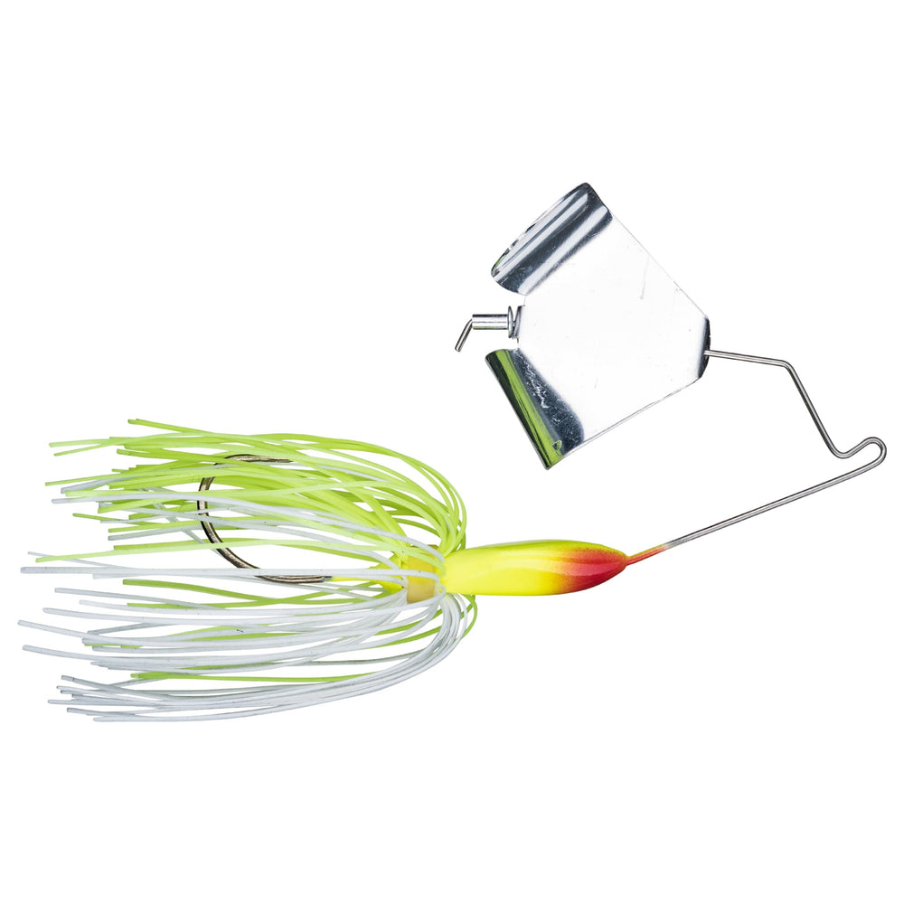 Strike King buzz bait in chartreuse and white designed to attract surface bites