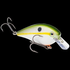 Strike King KVD 2.5 Square Bill Olive Shad lure for shallow water, showing erratic hunting action.