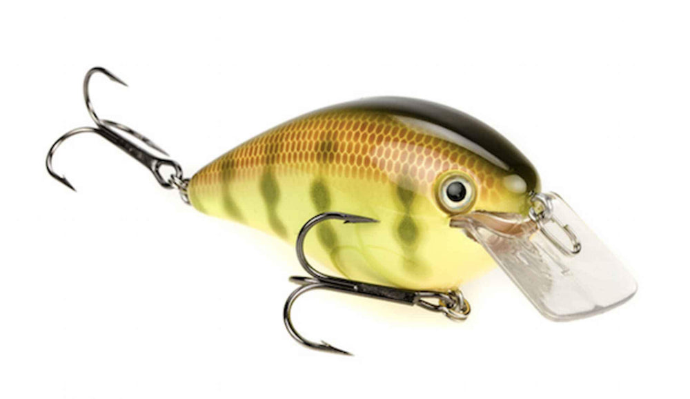 Strike King KVD 4.0 Magnum Squarebill in chartreuse perch color, ideal for deflections in shallow water.