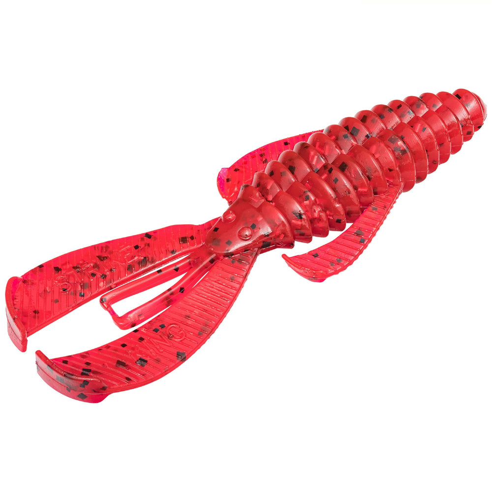 Strike King Rage Bug Delta Red 4in body shows lifelike craw action for bass.
