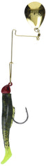 Strike King Redfish Magic spinnerbait front view showing watermelon chartreuse tail and red head for enticing saltwater strikes