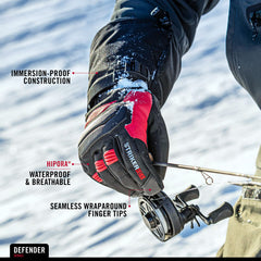 Striker Defender gauntlet closure demonstrates secure wrist fit in windy conditions.