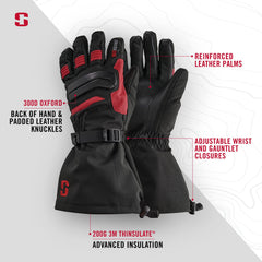 Striker Defender ice glove wrist and gauntlet closure shown for secure fit in harsh conditions.