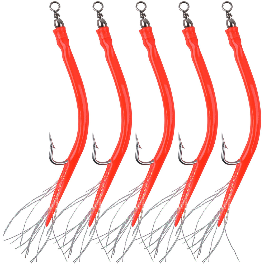 Striped bass tube lure with red finish and 10/0 stainless EEL hook