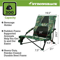 STRONGBACK low gravity chair closeup shows built in lumbar support for comfort.