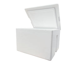 Styrofoam Ice Chest lid open for quick picnic access.