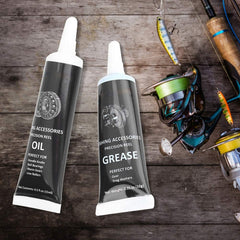 SUEH Fishing Reel Grease tube application shows precise lubrication for quiet performance.
